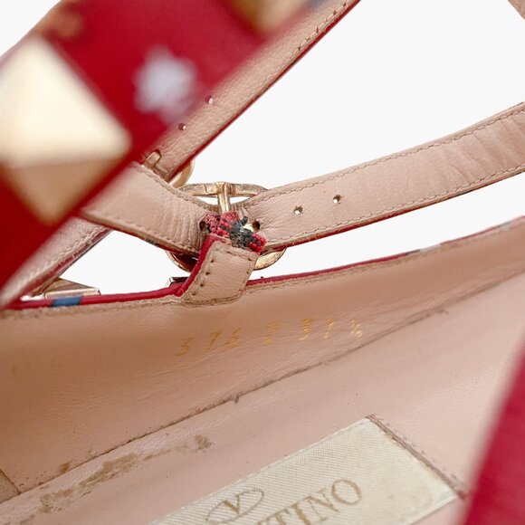 Valentino Garavani Rockstud Caged Flats EU 37.5 US 7.5 Red Stars Studded Ballet - Picture 10 of 13